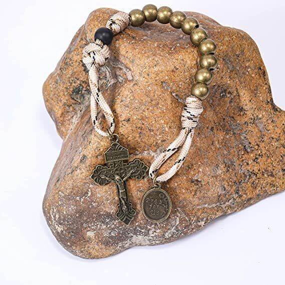 Antique Bronze Alloy Beads Paracord 5 Decades Rosary Necklace and One Decade Rosary Set - Nazareth Store