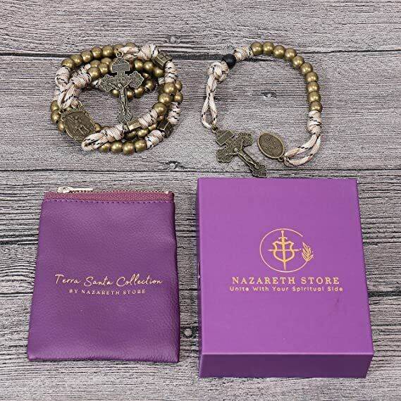 Antique Bronze Alloy Beads Paracord 5 Decades Rosary Necklace and One Decade Rosary Set - Nazareth Store