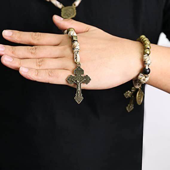 Antique Bronze Alloy Beads Paracord 5 Decades Rosary Necklace and One Decade Rosary Set - Nazareth Store