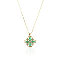 Green Topaz Jerusalem Cross Crusaders Pendant Necklace Gold Plated 18k Nazareth Store