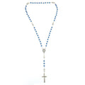 Blue Pearl-like Glass Rosaries White Mystery Beads with Purple Velvet Bag Nazareth Store