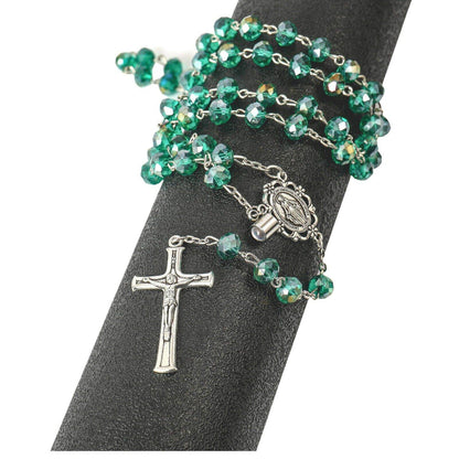 Green Crystallized Beads Rosary Miraculous Medal - Nazareth Store