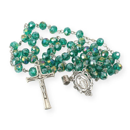 Green Crystallized Beads Rosary Miraculous Medal - Nazareth Store