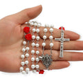 White Pearl Beads Rosary Our Father Prayer Projection and Miraculous Medal 22