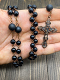 Natural Onyx Rosary Stone Beads Vintage Design Necklace Holy Soil Medal Cross Nazareth Store