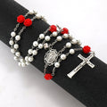 White Pearl Beads Rosary Our Father Prayer Projection and Miraculous Medal 22