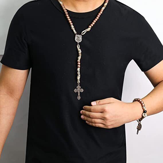 Set Antique Copper Alloy Beads Rugged Rosary Necklace with One Decade Rosary 22" Nazareth Store