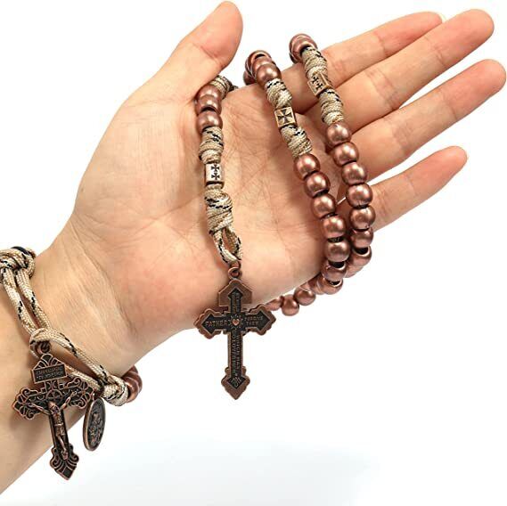 Set Antique Copper Alloy Beads Rugged Rosary Necklace with One Decade Rosary 22" Nazareth Store