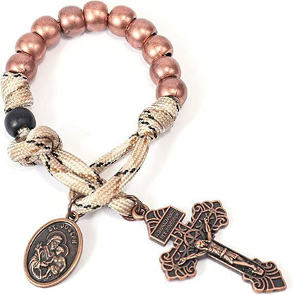 Set Antique Copper Alloy Beads Rugged Rosary Necklace with One Decade Rosary 22" Nazareth Store