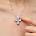 Sterling Silver 925 Two Parted Cross Pendant Cubic Zirconia Necklace 18 Nazareth Store
