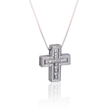 Sterling Silver 925 Two Parted Cross Pendant Cubic Zirconia Necklace 18 Nazareth Store