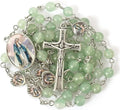 Green Aventurine Beads with Miraculous Epoxy Heart Metal Beads Rosary Necklace Nazareth Store