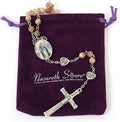 Natural Sunstones Beads with Miraculous Epoxy Heart Metal Beads Rosary Necklace Nazareth Store