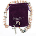 Natural Sunstones Beads with Miraculous Epoxy Heart Metal Beads Rosary Necklace Nazareth Store