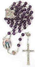 Amesthyst Stone Beads with Miraculous Epoxy Heart Metal Beads Rosary Necklace Nazareth Store