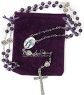 Amesthyst Stone Beads with Miraculous Epoxy Heart Metal Beads Rosary Necklace Nazareth Store