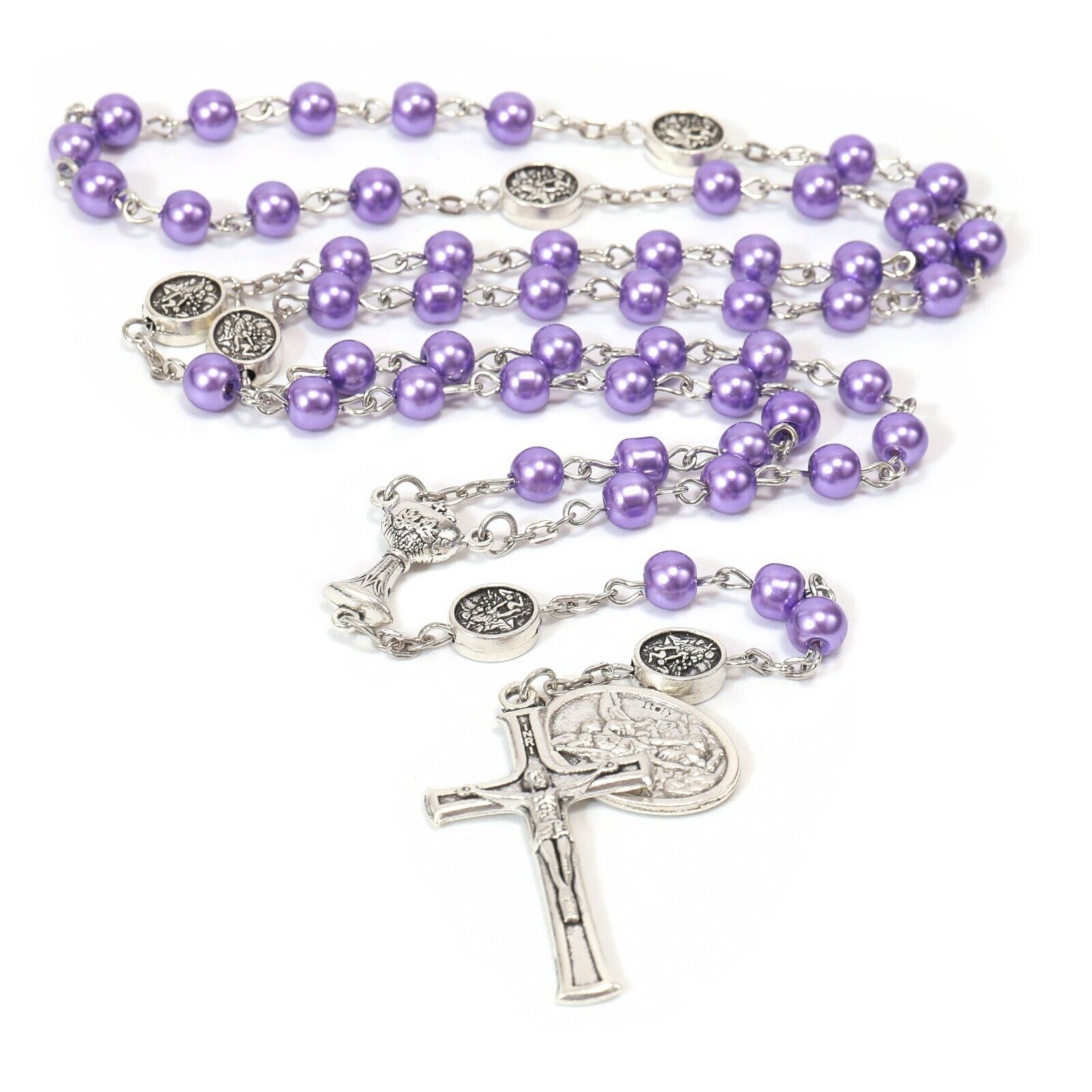 Purple Pearl Beads Communion Rosary Guardian Our Father Beads St.Micahel Medal Nazareth Store