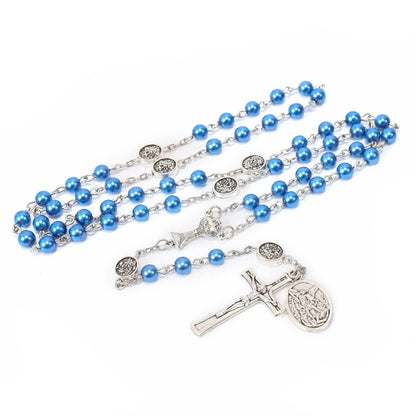 8mm Blue Pearl Communion Beads Rosary with St. Michael Medal - Nazareth Store