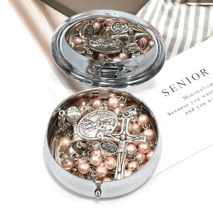 8mm Pink Pearl Communion Beads Rosary with St. Michael Medal - Nazareth Store