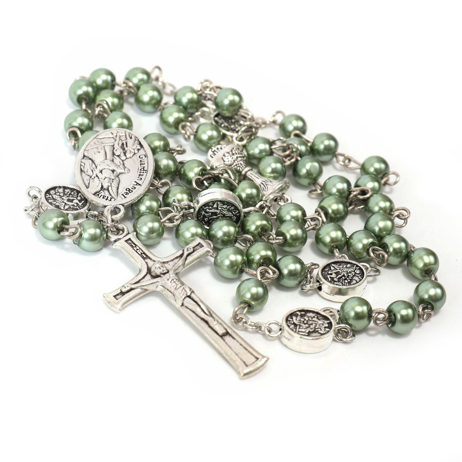 Green Pearl Beads Communion Rosary Guardian Our Father Beads St.Micahel Medal Nazareth Store