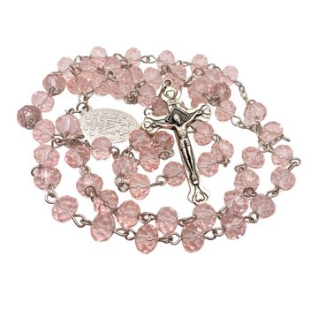 Pink Crystals Beads Rosary Necklace Miraculous Medal & Cross Crucifix 20" Nazareth Store