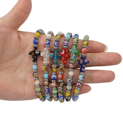 Agate Flowers Beads Cross Bracelet Bangle Handmade Christian Bracelet - Nazareth Store