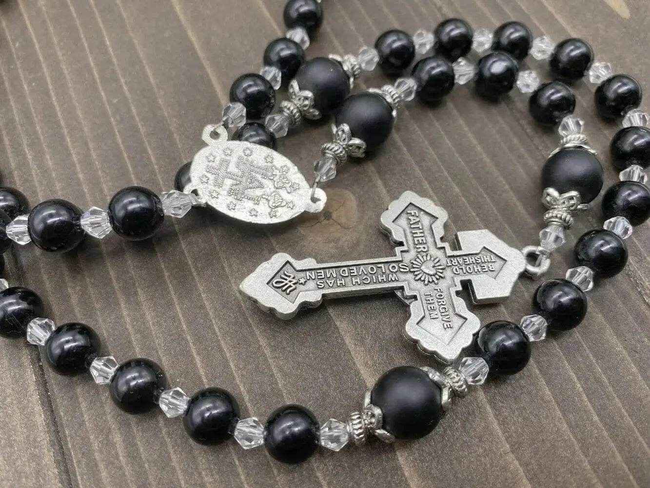 Agate Stone Beads Rosary Necklace with Miraculous Medal - Nazareth Store
