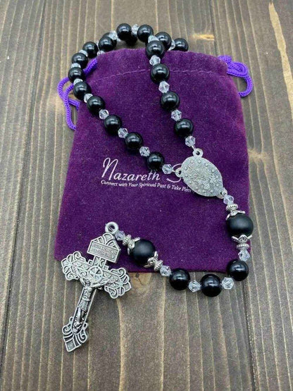 Agate Stone Beads Rosary Necklace with Miraculous Medal - Nazareth Store
