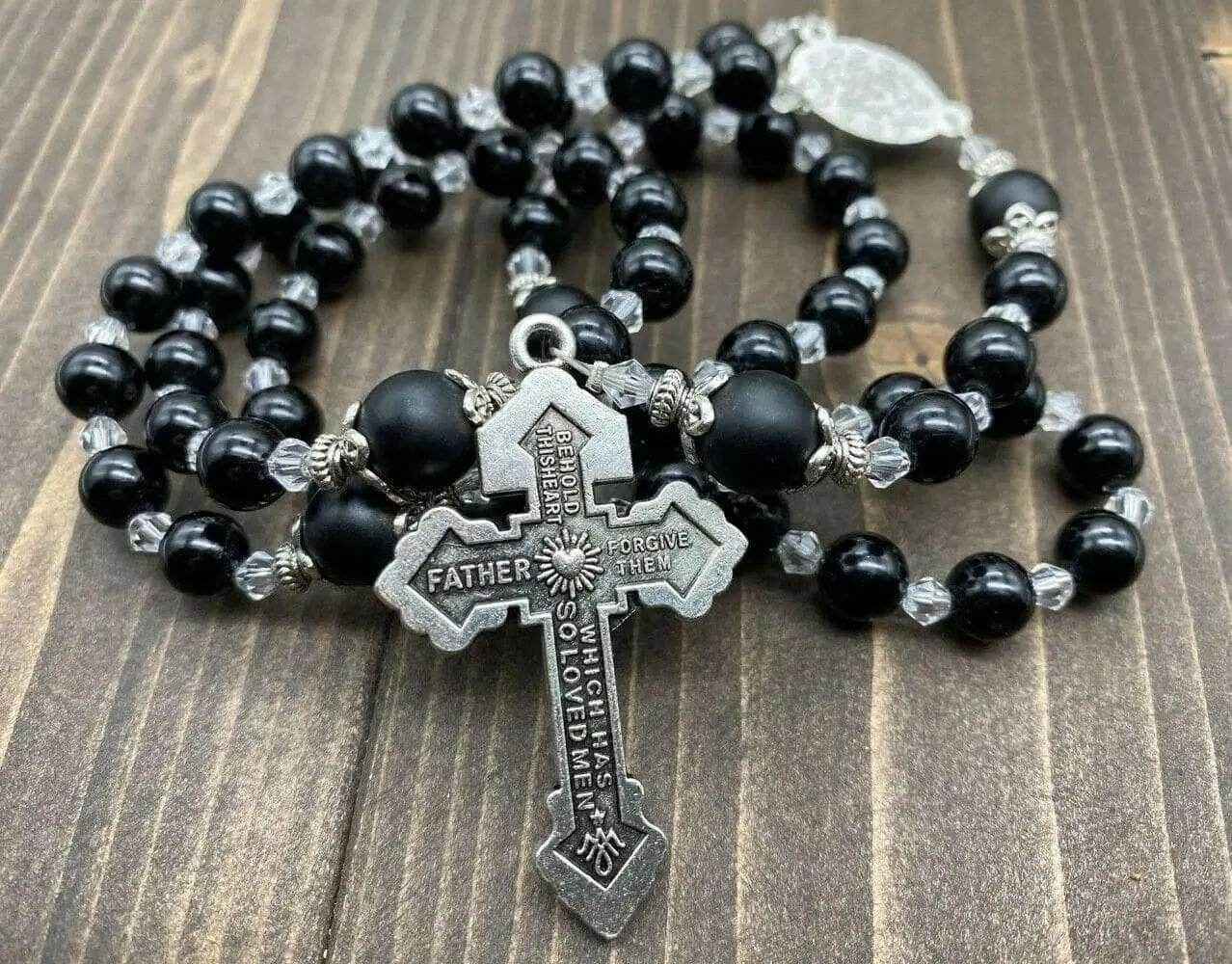 Agate Stone Beads Rosary Necklace with Miraculous Medal - Nazareth Store