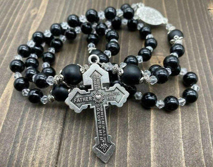 Agate Stone Beads Rosary Necklace with Miraculous Medal - Nazareth Store