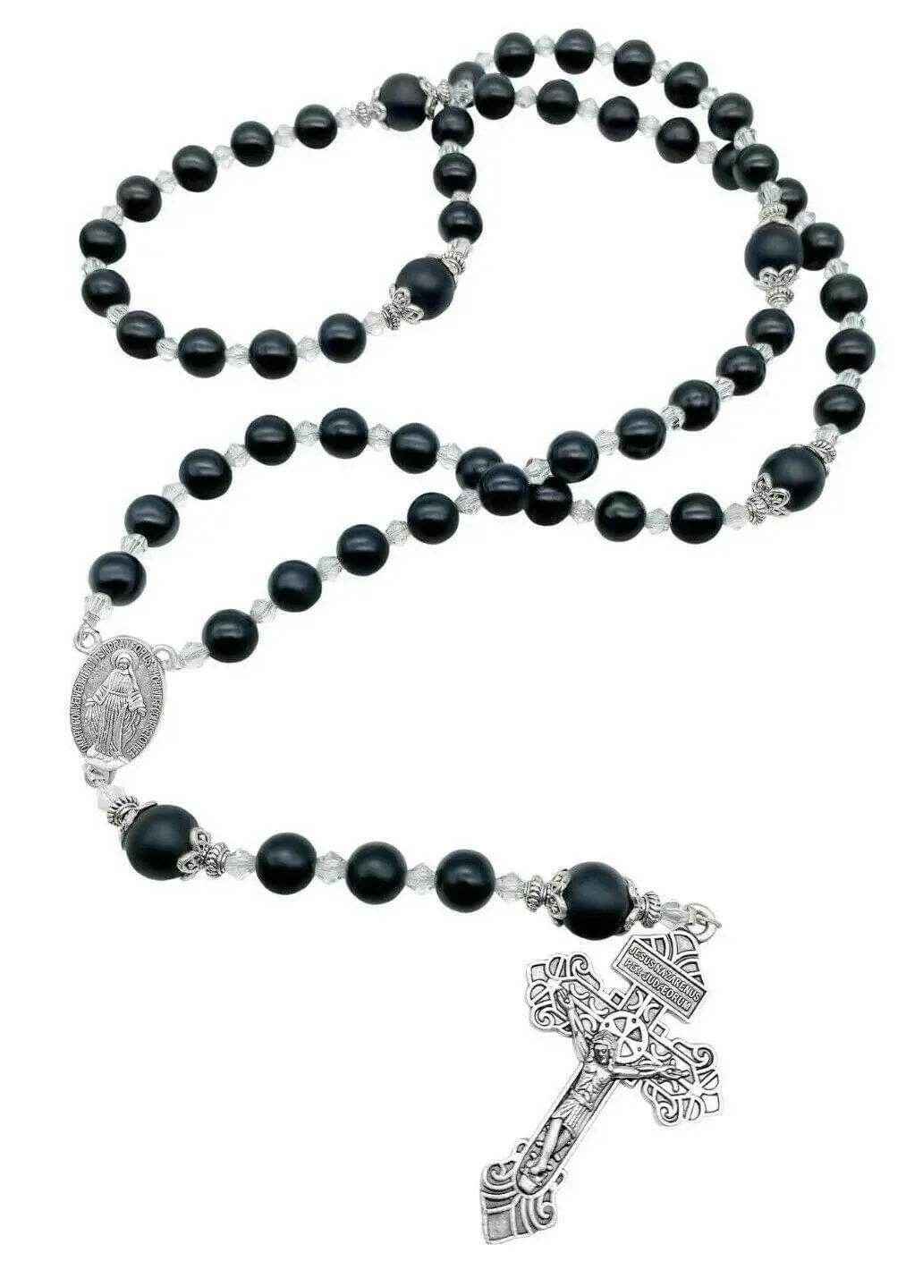 Agate Stone Beads Rosary Necklace with Miraculous Medal - Nazareth Store