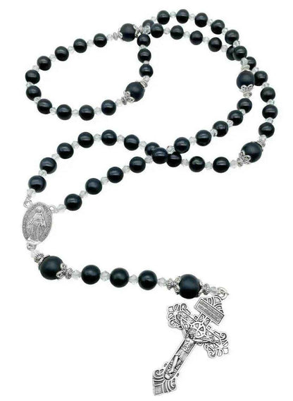 Agate Stone Beads Rosary Necklace with Miraculous Medal - Nazareth Store