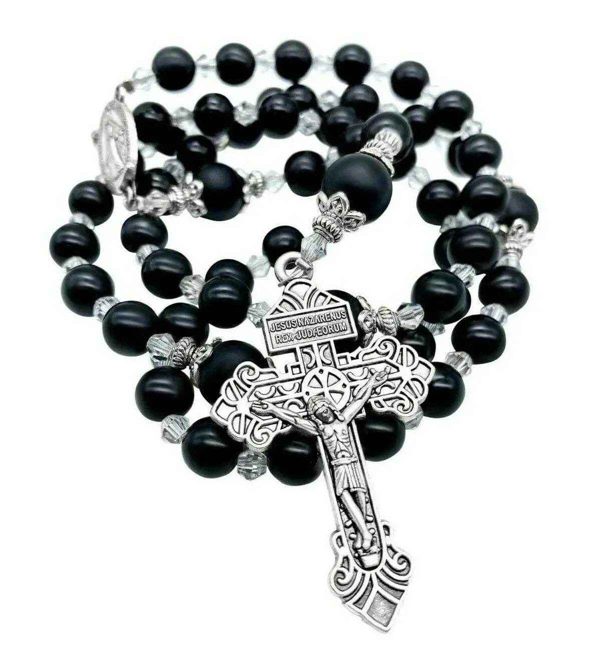 Agate Stone Beads Rosary Necklace with Miraculous Medal - Nazareth Store
