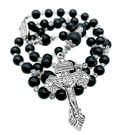 Agate Stone Beads Rosary Necklace with Miraculous Medal - Nazareth Store