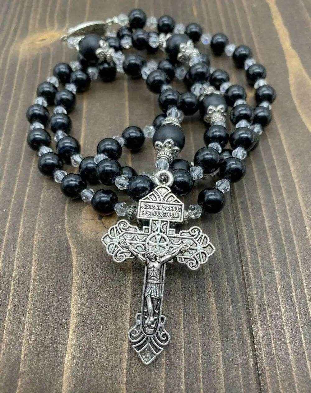 Agate Stone Beads Rosary Necklace with Miraculous Medal - Nazareth Store