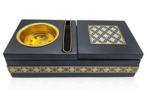 Arabic Wooden Incense Burner Iron Inlays Charcoal Black Natural Wood Box