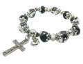 Black Cross Bracelet Christian Classic Beaded Bangle with Crystal Beads