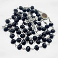Black Crystal Beads Rosary Necklace Holy Soil Medal & Crucifix
