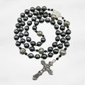 Black Hematite Beads Rosary Necklace Natural Stones & Metal Beaded Miraculous Medal