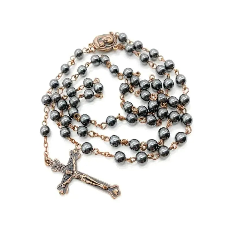 Black Hematite Rosary Stone Beads Handmade Chaplet Holy Soil Medal & Cross Nazareth Store