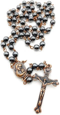 Black Hematite Rosary Natural Stone Beads Handmade Chaplet Holy Soil Medal & Cross Nazareth Store