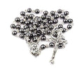 Black Hematite Rosary Necklace Natural Stone Beads Chaplet - Velvet Bag Nazareth Store