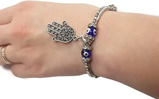 Blue Beads Evil Eye Bracelet Hamsa Hand of Fatima for Men Women Stretch Bracelets Lucky Charm Nazareth Store