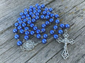 Blue Pearl Beads Rosary Necklace Catholic Miraculous Medal & Cross Crucifix