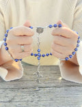 Blue Pearl Beads Wired Rosary Necklace Miraculous Medal & Cross Crucifix Nazareth Store