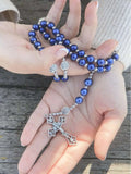 Blue Pearl Beads Wired Rosary Necklace Miraculous Medal & Cross Crucifix Nazareth Store