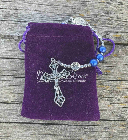 Blue Pearl Beads Wired Rosary Necklace Miraculous Medal & Cross Crucifix