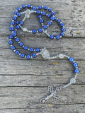 Blue Pearl Beads Wired Rosary Necklace Miraculous Medal & Cross Crucifix Nazareth Store