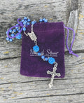 Blue Rosary Pearl Beads Necklace Our Rose Lourdes Medal & Cross Crucifix 