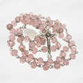 Catholic Pink Crystal Beads Rosary Necklace Miraculous Medal